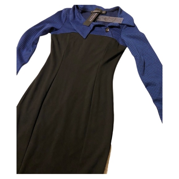 NWT! HOMEYEE Women's Retro Chic Colorblock Lapel Career Tunic Dress blue S (4) - Picture 4 of 13